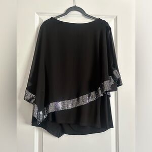 MSK | Sequin Cape Blouse | Black | 1X